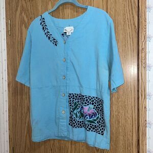 Brie Kroeber hand-painted ladies small button up blouse beachy Original Signed